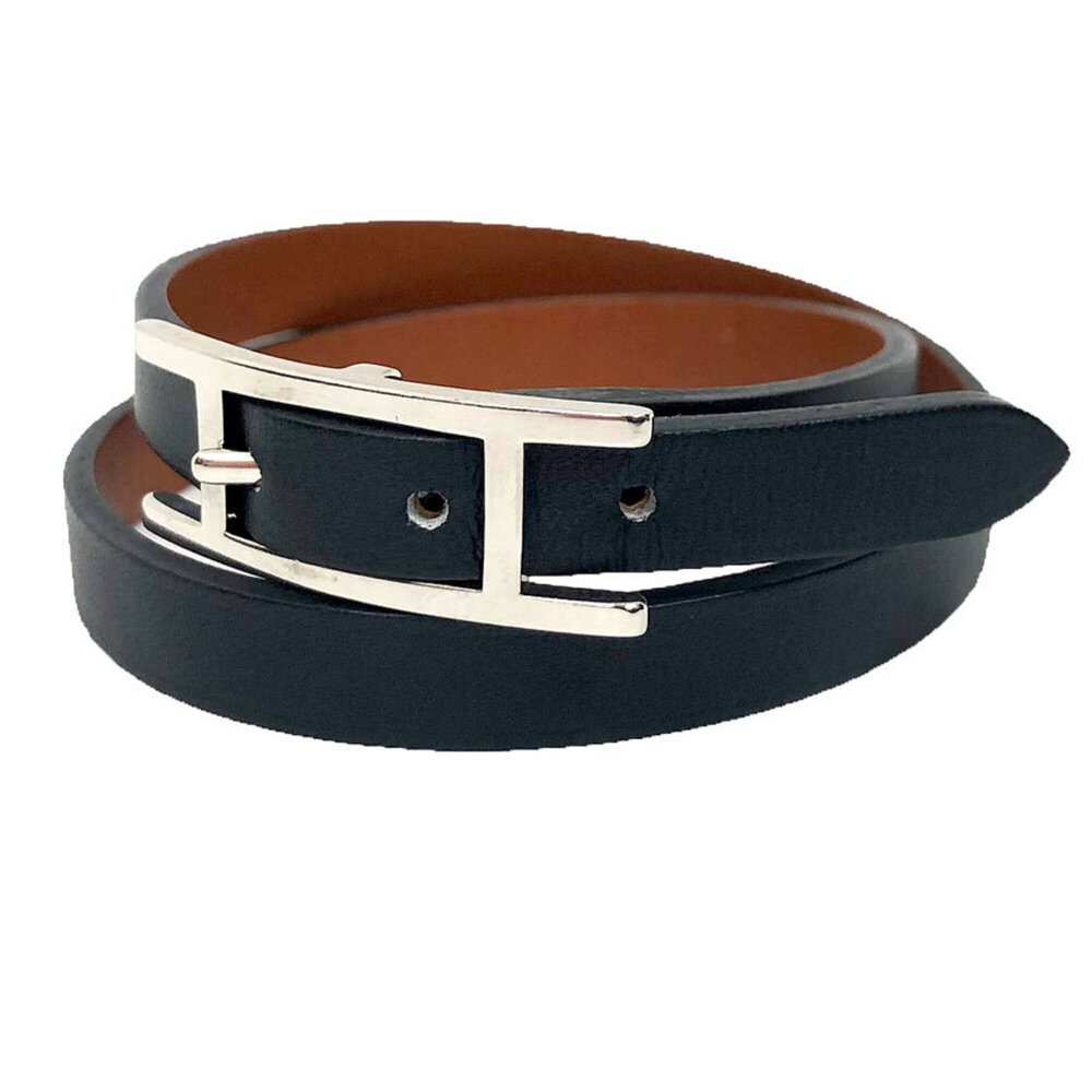 HERMES Black Leather Charm Bracelet